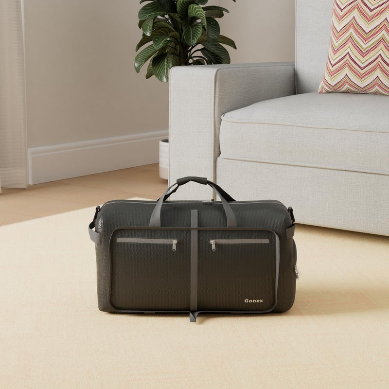 Gonex حقيبة سفر قابلة للطي بحجم 150 لتر من غونيكس مع قسم للأحذية، حقيبة دفل خفيفة الوزن ومقاومة للماء للتخييم وصالة الألعاب الرياضية وحقائب نهاية الأسبوع باللون الرمادي - Image 2